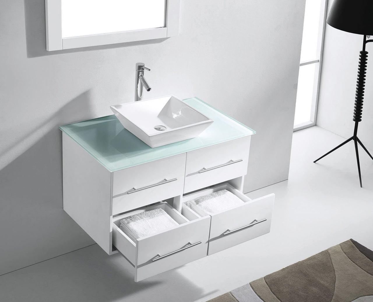 Virtu USA Marsala 35" Single Square Sink White Top Vanity in White with Brushed Nickel Faucet and Mirror Vanity Virtu USA 