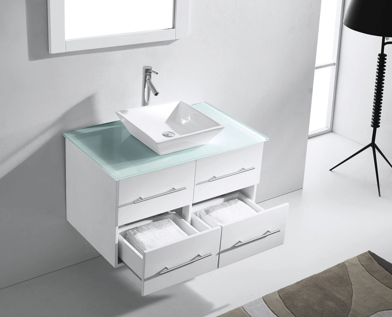 Virtu USA Marsala 35" Single Square Sink White Top Vanity in White with Polished Chrome Faucet and Mirror Vanity Virtu USA 