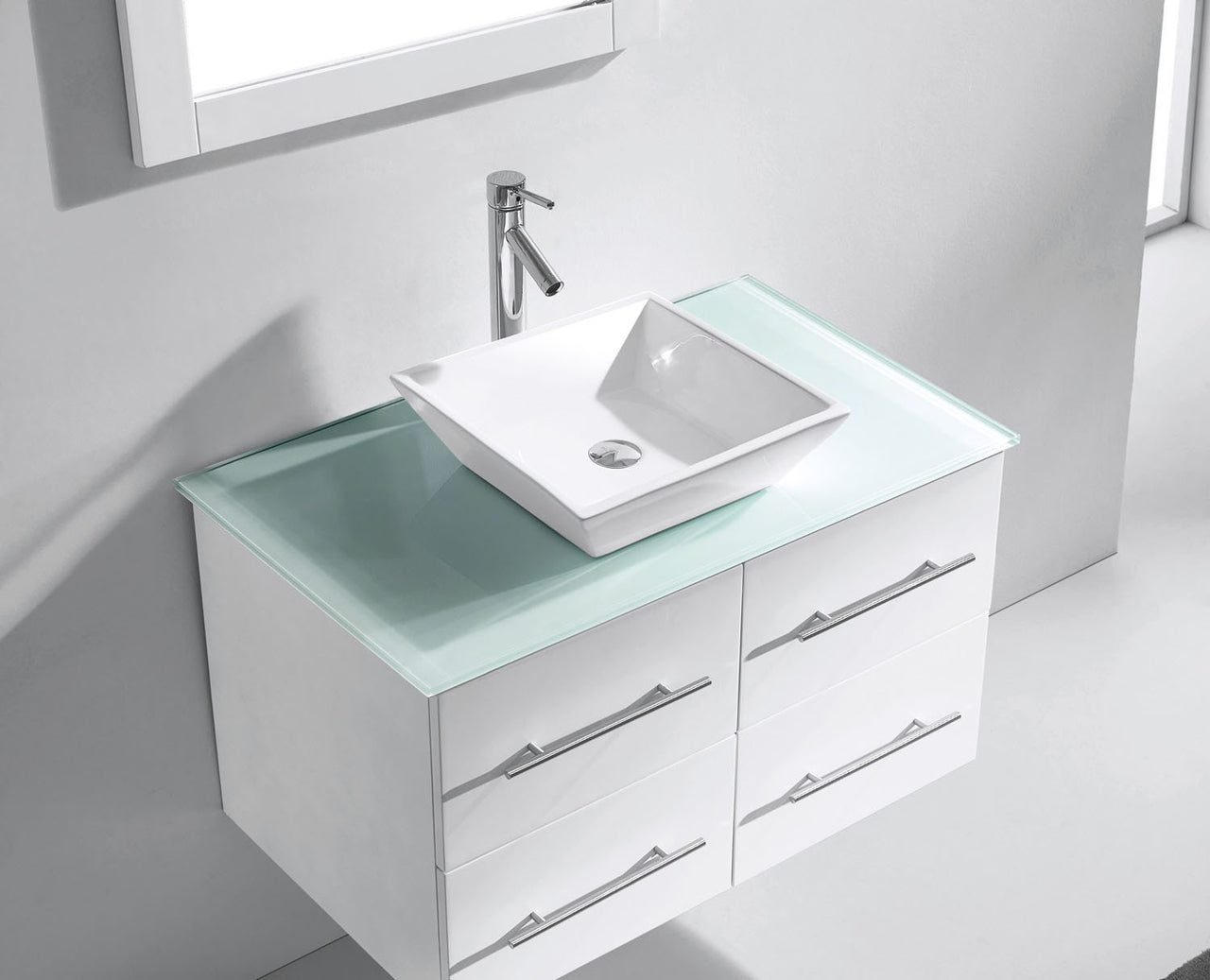 Virtu USA Marsala 35" Single Square Sink White Top Vanity in White with Polished Chrome Faucet and Mirror Vanity Virtu USA 