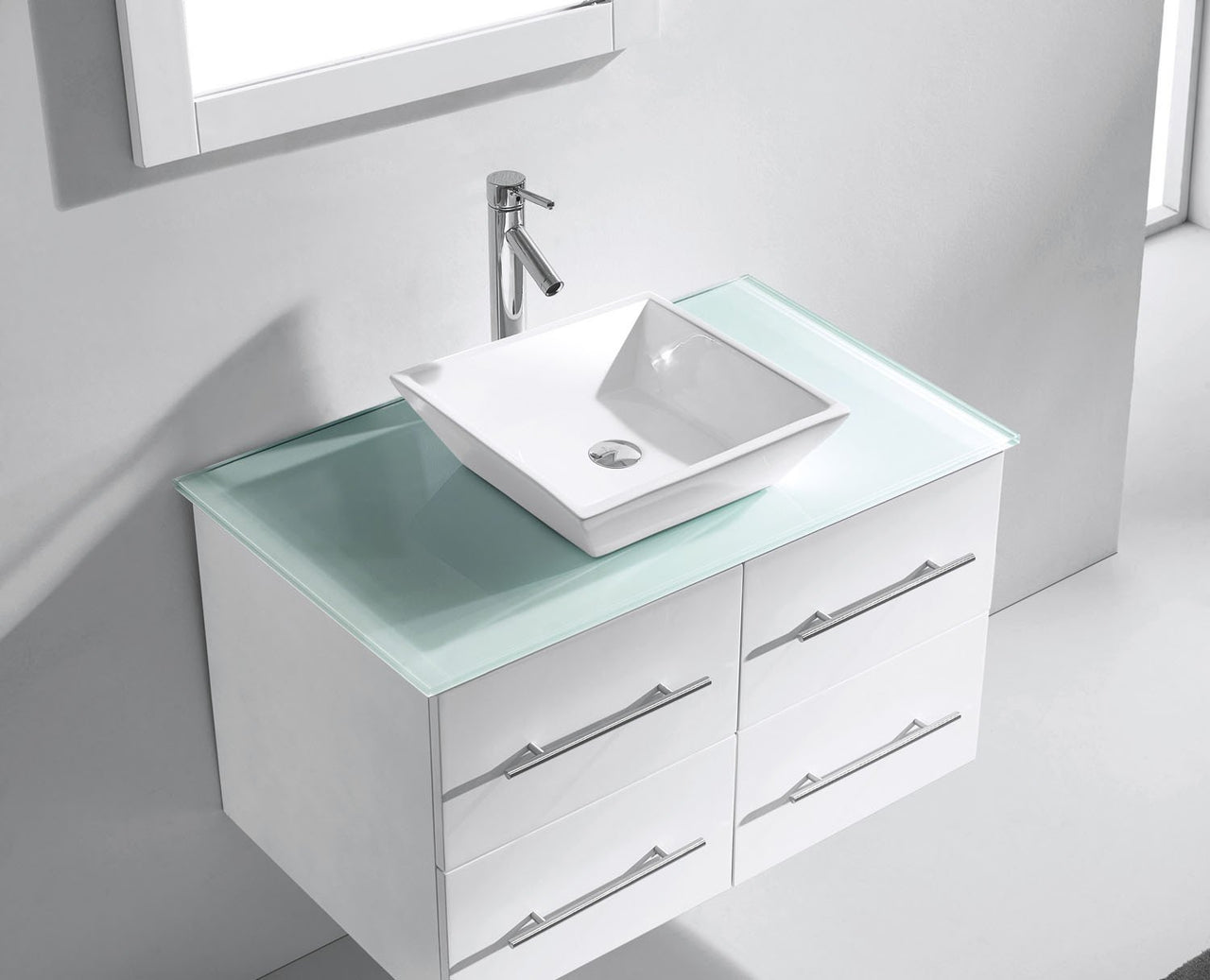 Virtu USA Marsala 35" Single Square Sink White Top Vanity in White with Brushed Nickel Faucet and Mirror Vanity Virtu USA 
