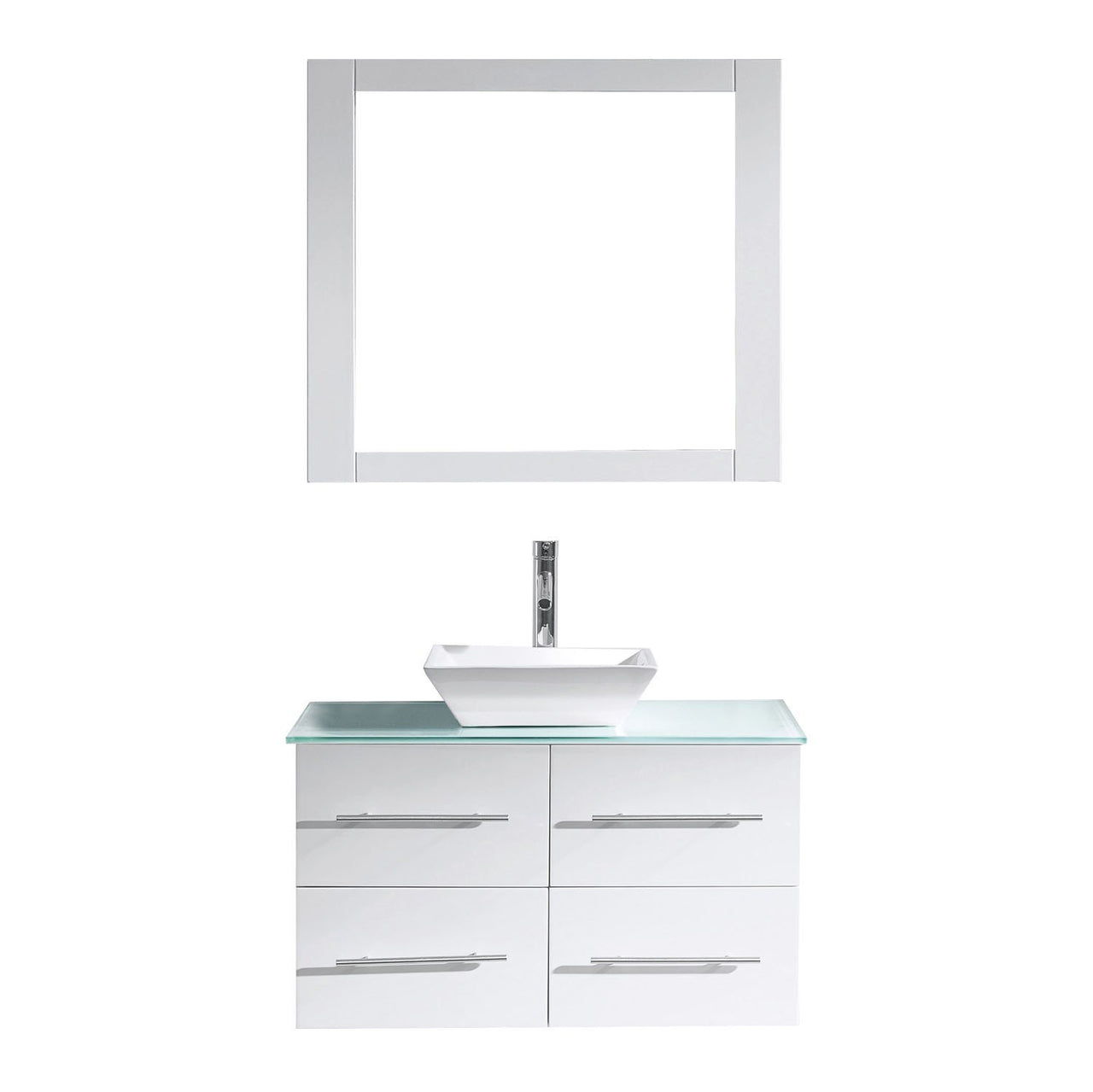 Virtu USA Marsala 35" Single Square Sink White Top Vanity in White with Brushed Nickel Faucet and Mirror Vanity Virtu USA 