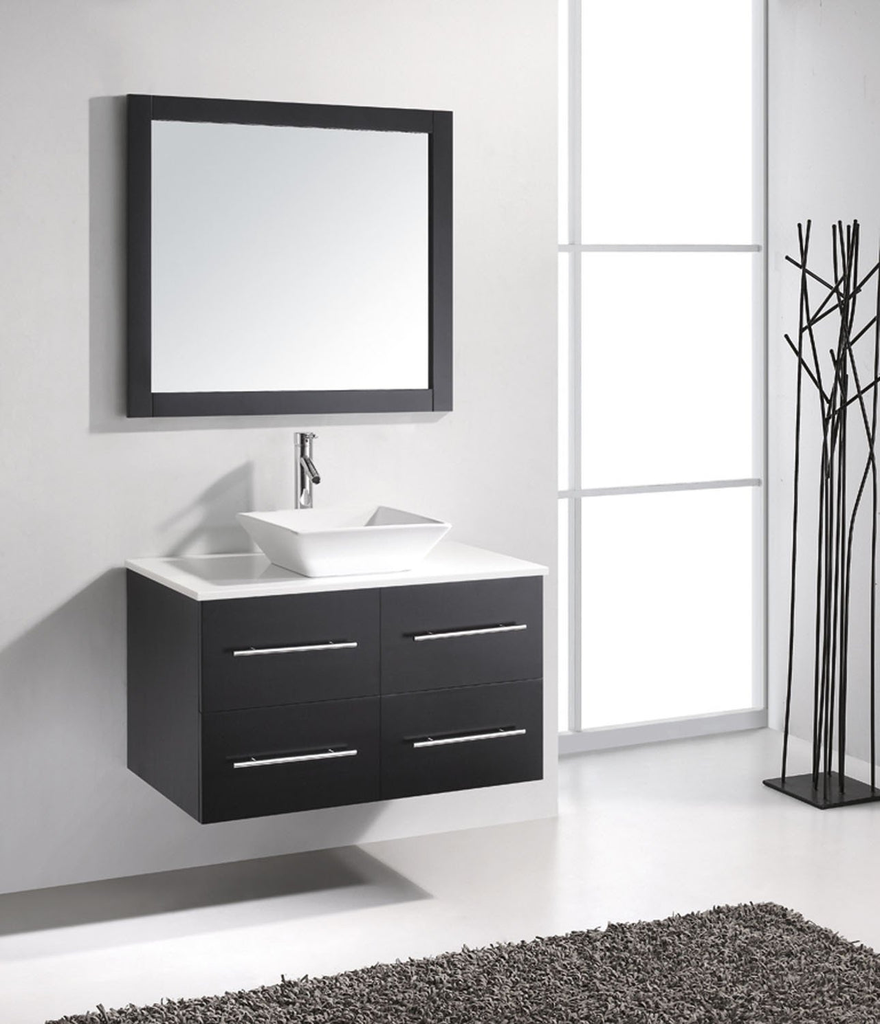 Virtu USA Marsala 35" Single Square Sink Espresso Top Vanity with Polished Chrome Faucet and Mirror Vanity Virtu USA 