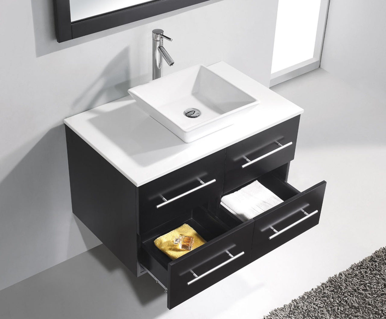 Virtu USA Marsala 35" Single Square Sink Espresso Top Vanity with Polished Chrome Faucet and Mirror Vanity Virtu USA 