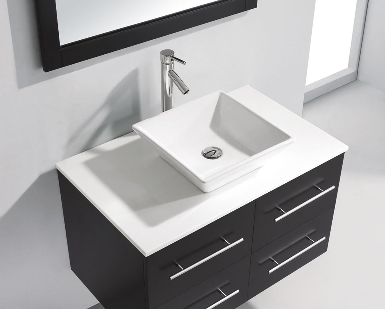 Virtu USA Marsala 35" Single Square Sink Espresso Top Vanity with Polished Chrome Faucet and Mirror Vanity Virtu USA 