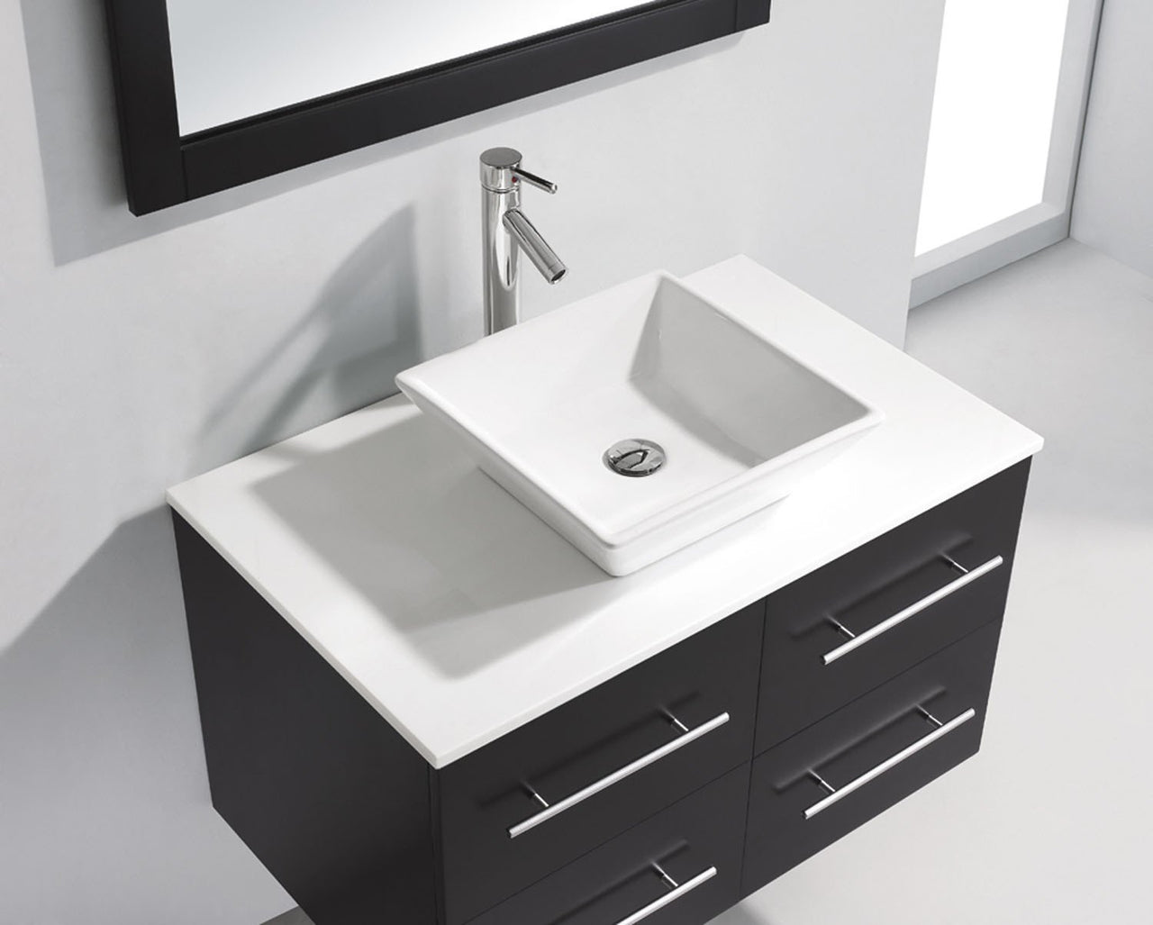 Virtu USA Marsala 35" Single Square Sink Espresso Top Vanity with Brushed Nickel Faucet and Mirror Vanity Virtu USA 