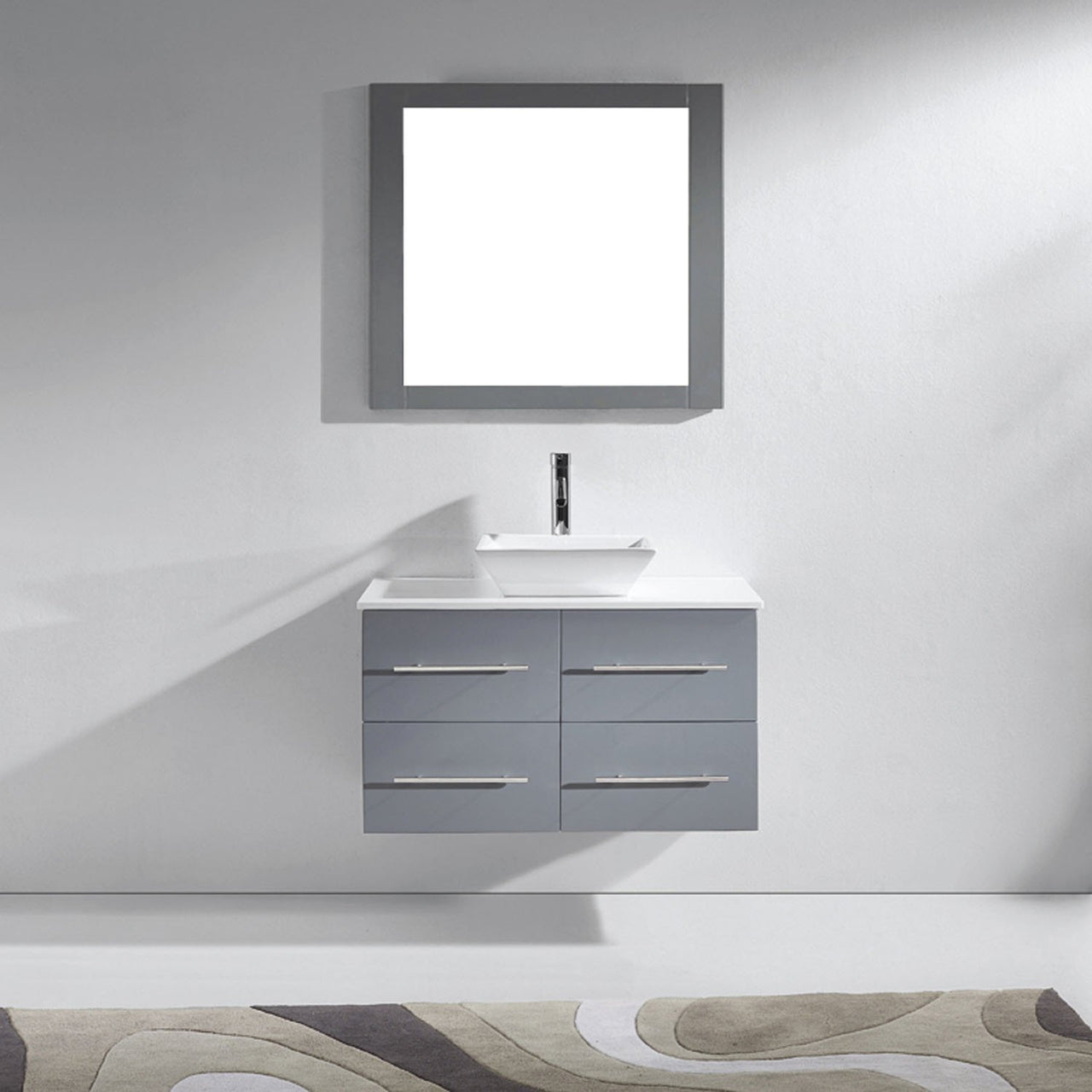 Virtu USA Marsala 35" Single Square Sink Grey Top Vanity in Grey with Polished Chrome Faucet and Mirror Vanity Virtu USA 