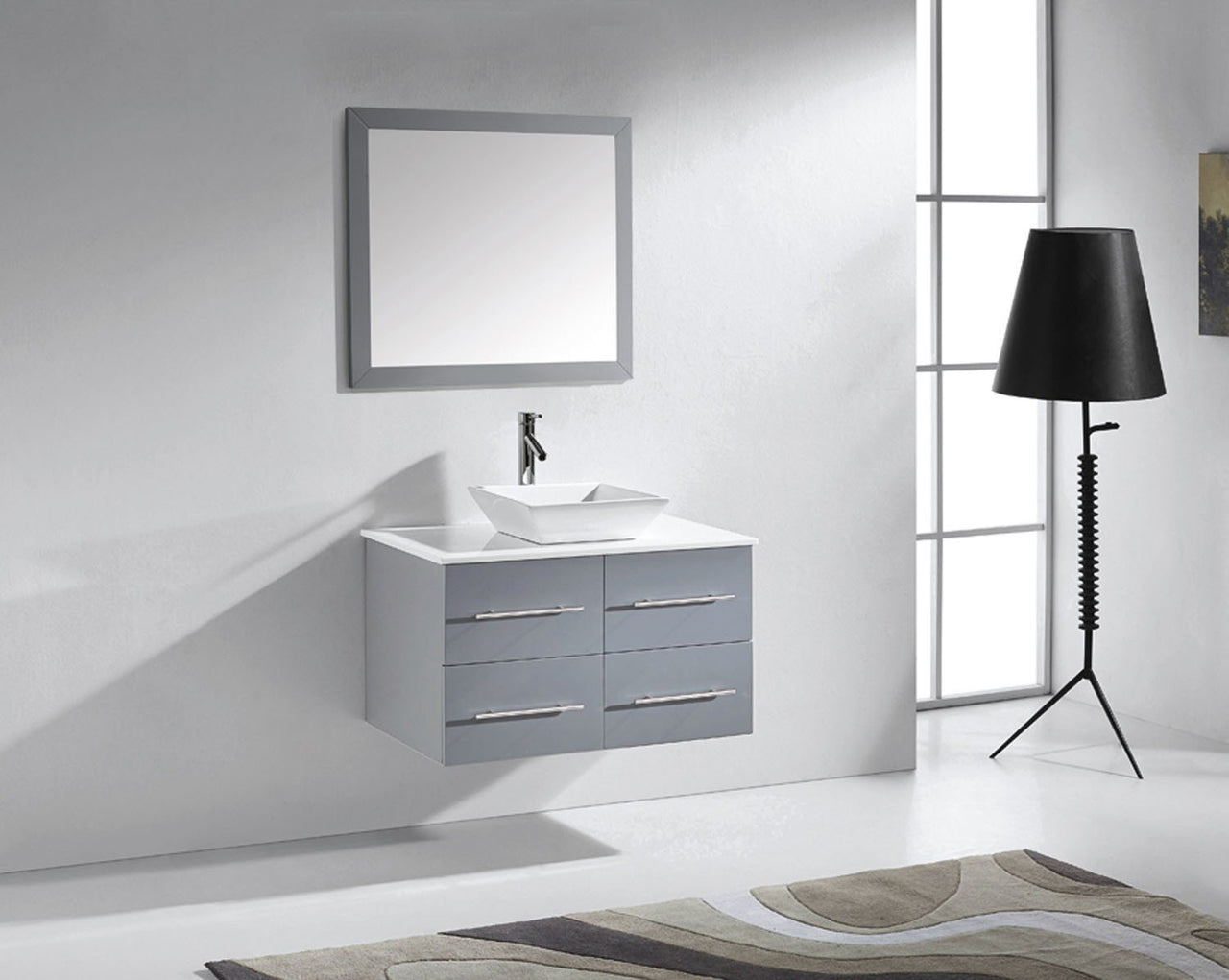 Virtu USA Marsala 35" Single Square Sink Grey Top Vanity in Grey with Brushed Nickel Faucet and Mirror Vanity Virtu USA 