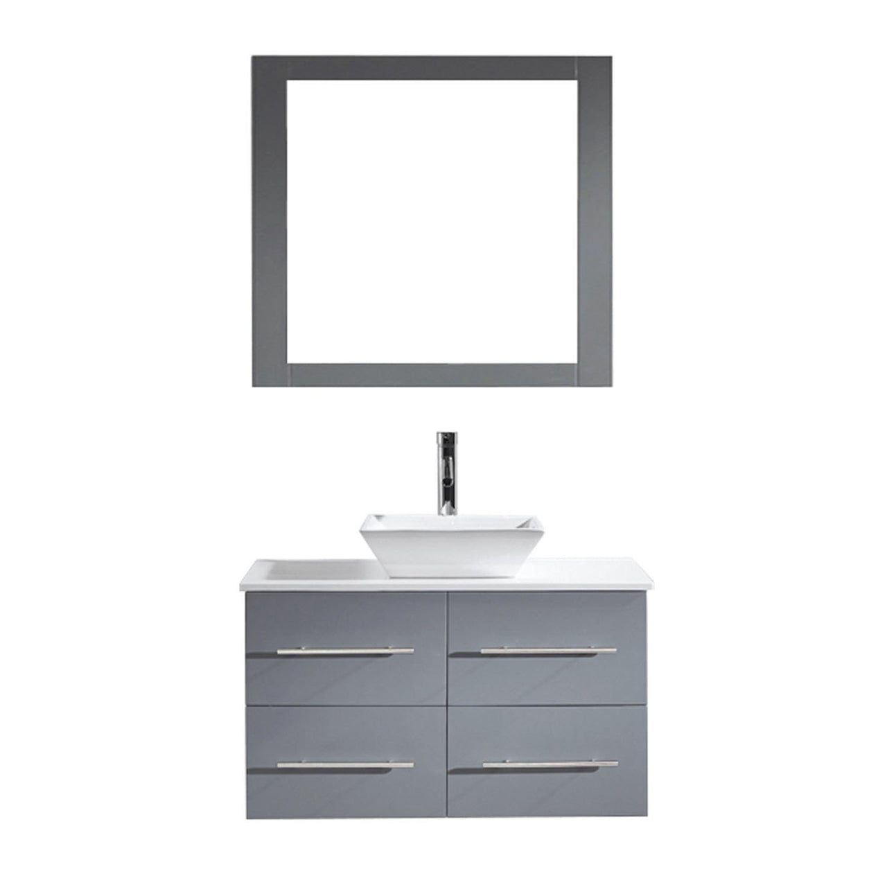 Virtu USA Marsala 35" Single Square Sink Grey Top Vanity in Grey with Polished Chrome Faucet and Mirror Vanity Virtu USA 