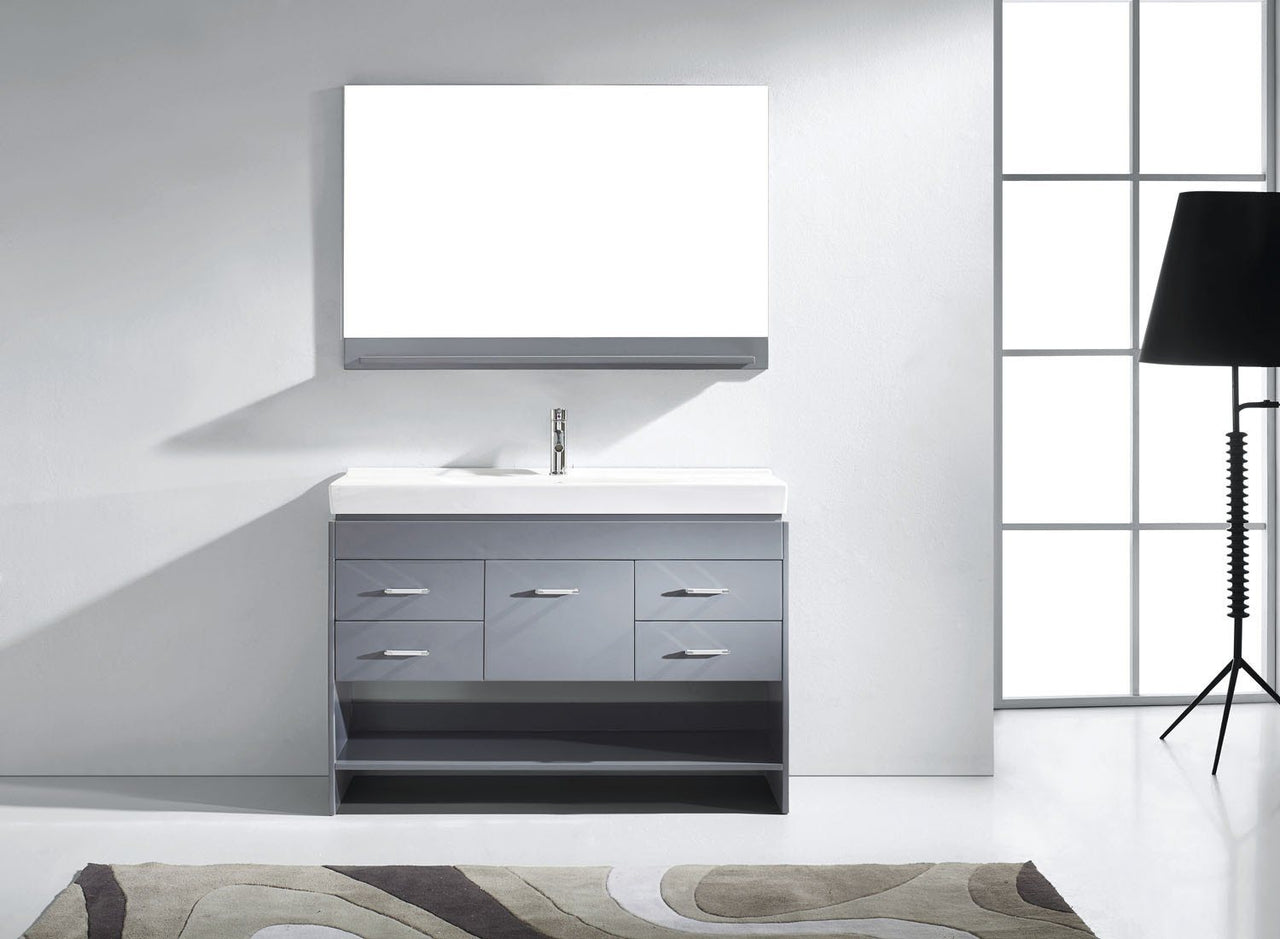 Virtu USA Gloria 48" Single Square Sink Grey Top Vanity in Grey with Polished Chrome Faucet and Mirror Vanity Virtu USA 