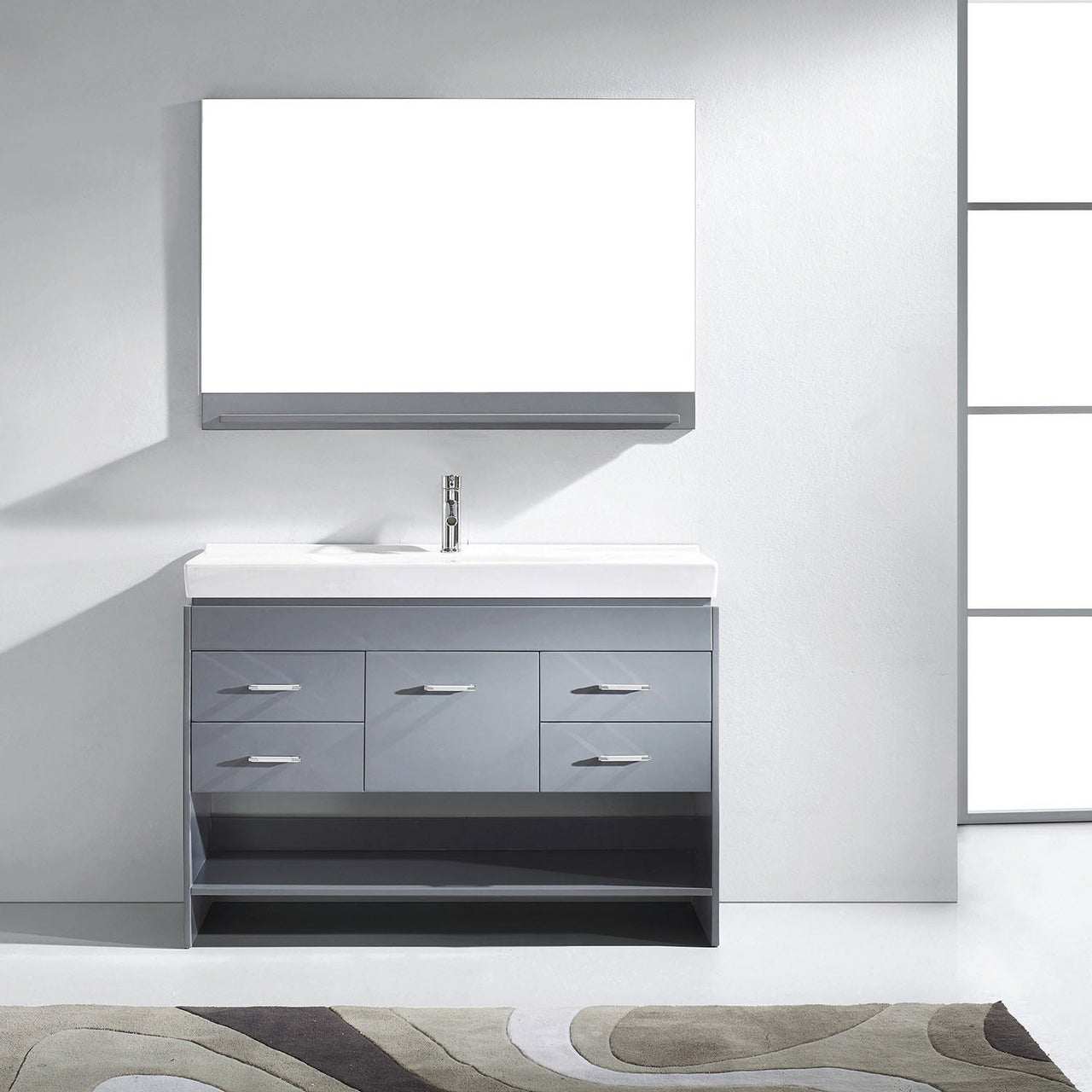 Virtu USA Gloria 48" Single Square Sink Grey Top Vanity in Grey with Brushed Nickel Faucet and Mirror Vanity Virtu USA 