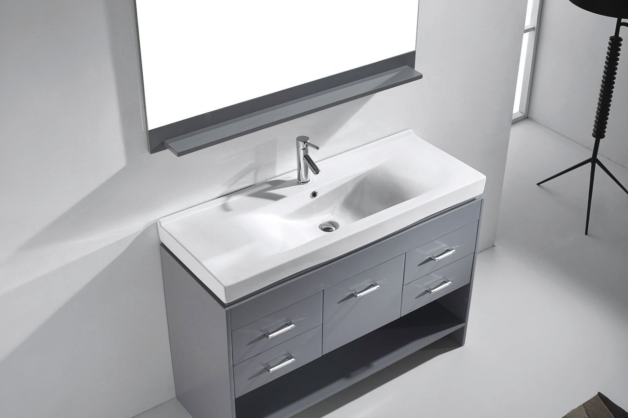 Virtu USA Gloria 48" Single Square Sink Grey Top Vanity in Grey with Polished Chrome Faucet and Mirror Vanity Virtu USA 