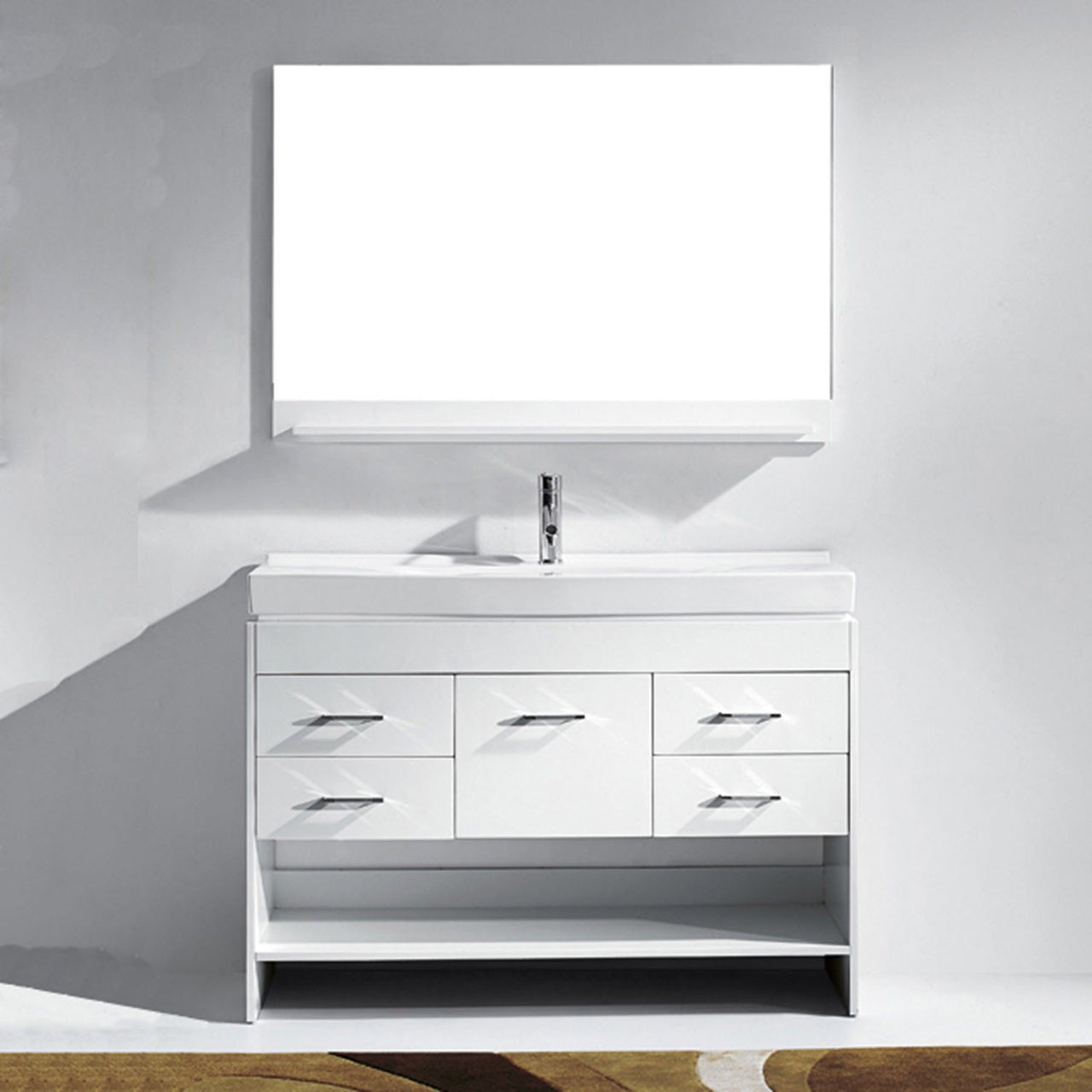 Virtu USA Gloria 48" Single Square Sink White Top Vanity with Polished Chrome Faucet and Mirror Vanity Virtu USA 