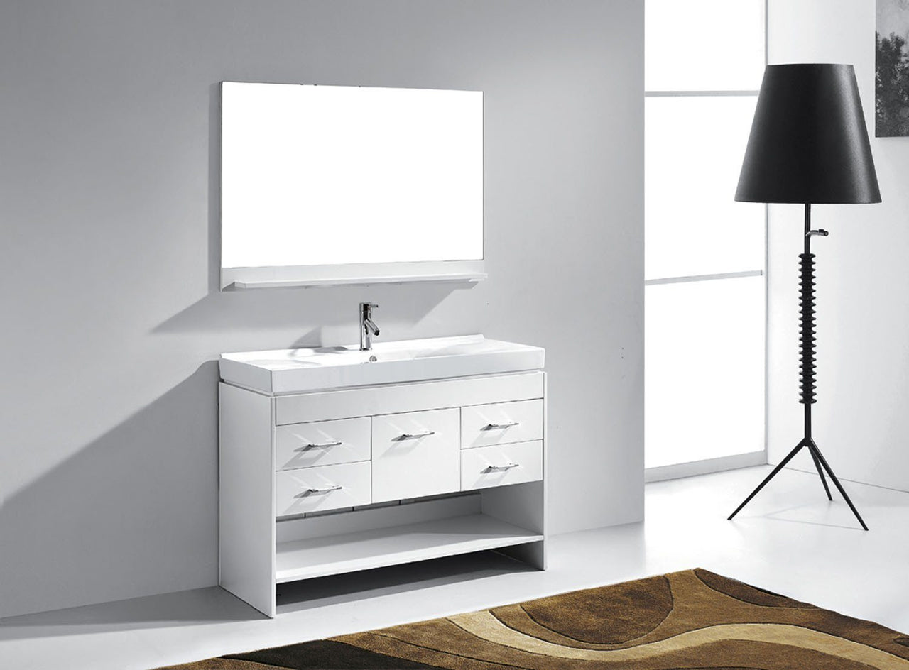 Virtu USA Gloria 48" Single Square Sink White Top Vanity with Polished Chrome Faucet and Mirror Vanity Virtu USA 