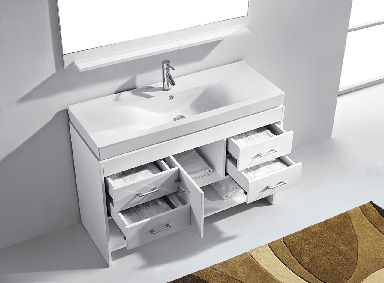Virtu USA Gloria 48" Single Square Sink White Top Vanity with Polished Chrome Faucet and Mirror