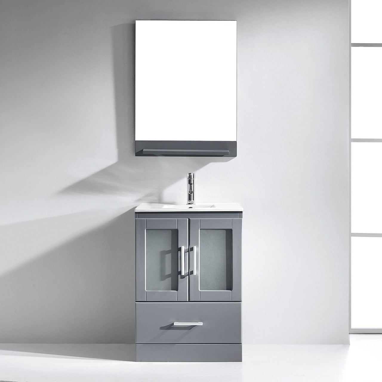 Virtu USA Zola 24" Single Square Sink Grey Top Vanity in Grey with Polished Chrome Faucet and Mirror Vanity Virtu USA 