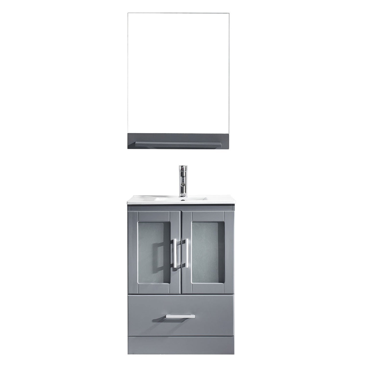 Virtu USA Zola 24" Single Square Sink Grey Top Vanity in Grey with Polished Chrome Faucet and Mirror Vanity Virtu USA 