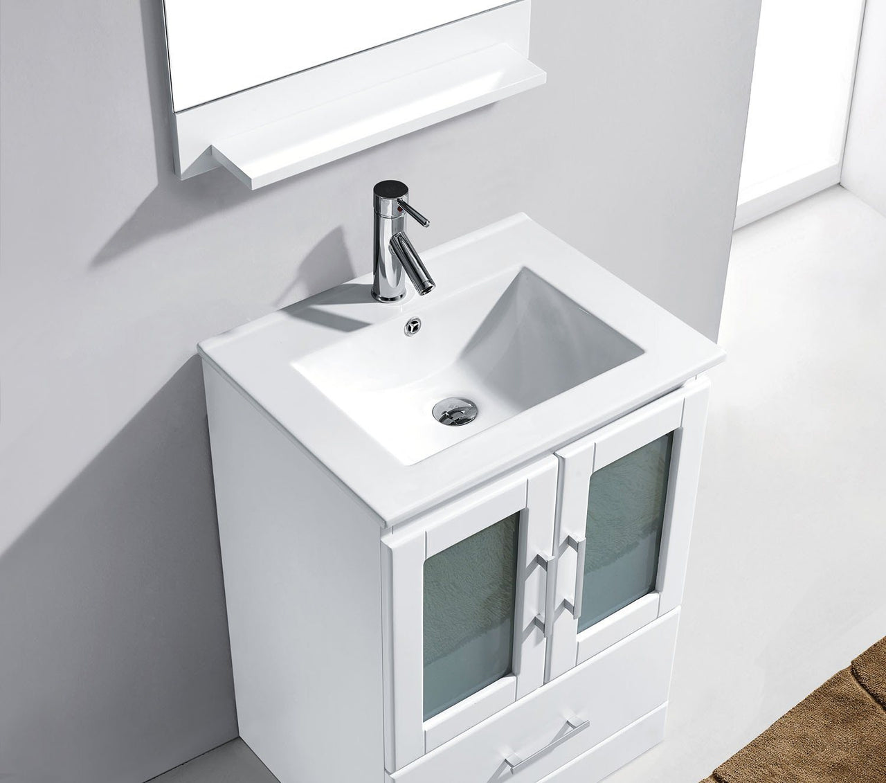 Virtu USA Zola 24" Single Square Sink White Top Vanity in White with Polished Chrome Faucet and Mirror Vanity Virtu USA 