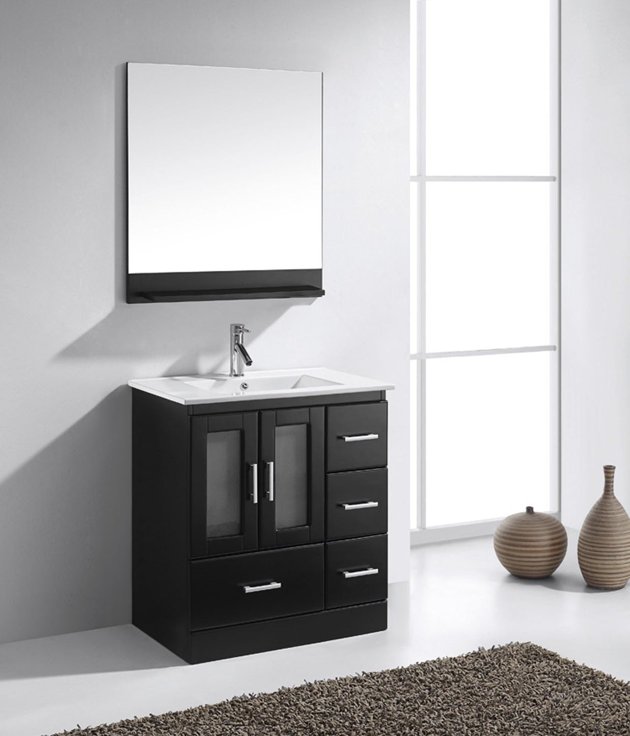 Virtu USA Zola 30" Single Square Sink Espresso Top Vanity in Espresso with Polished Chrome Faucet and Mirror Vanity Virtu USA 