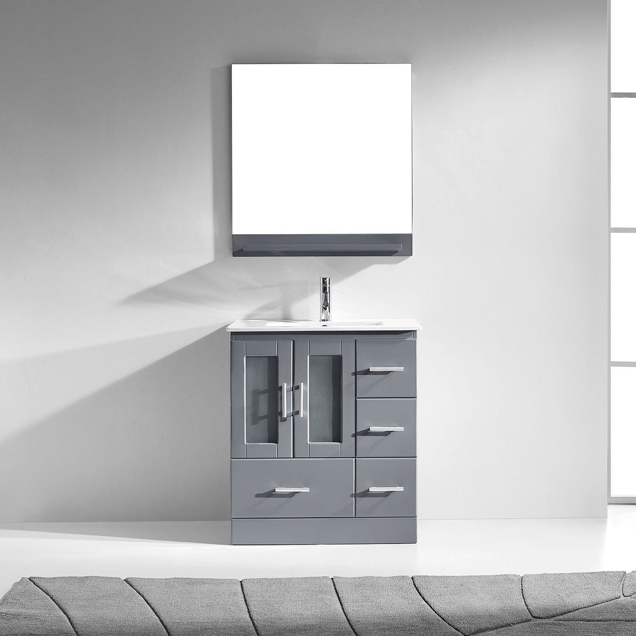 Virtu USA Zola 30" Single Square Sink Grey Top Vanity in Grey with Polished Chrome Faucet and Mirror Vanity Virtu USA 