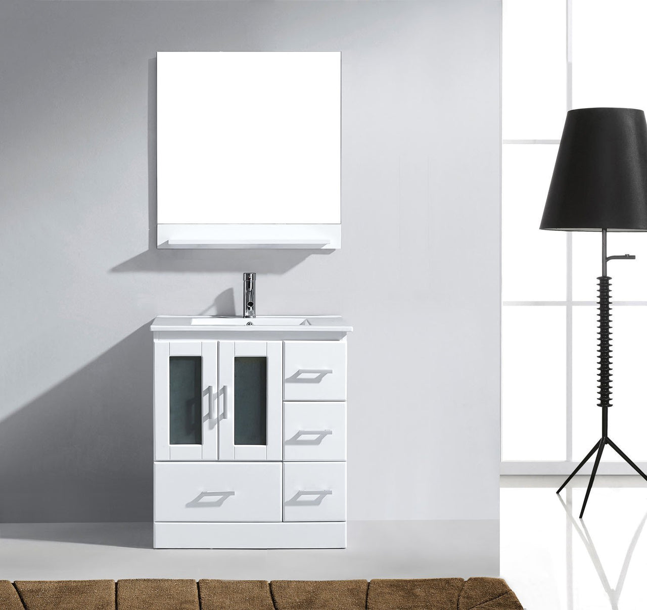 Virtu USA Zola 30" Single Square Sink White Top Vanity in White with Polished Chrome Faucet and Mirror Vanity Virtu USA 