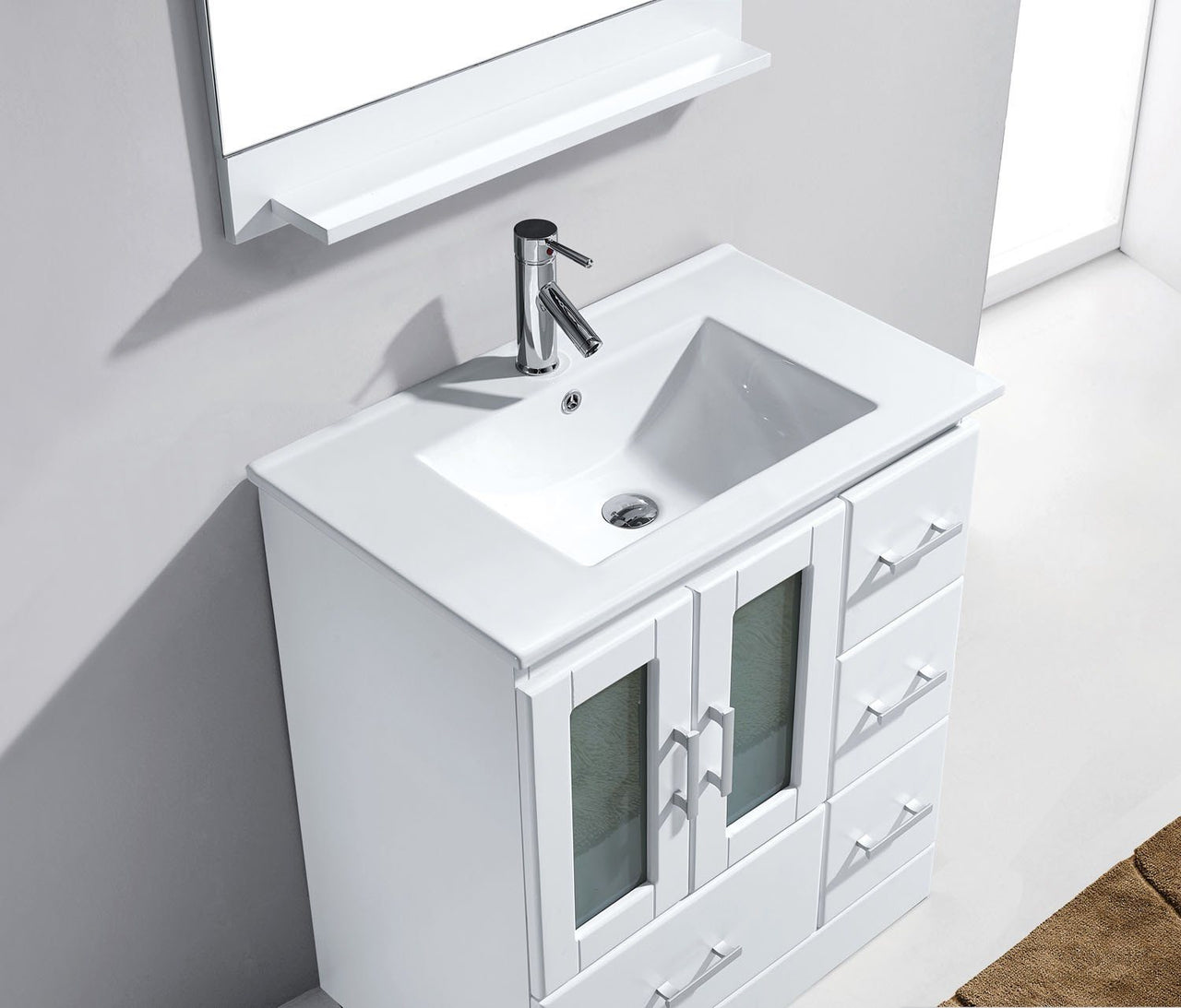 Virtu USA Zola 30" Single Square Sink White Top Vanity in White with Polished Chrome Faucet and Mirror Vanity Virtu USA 