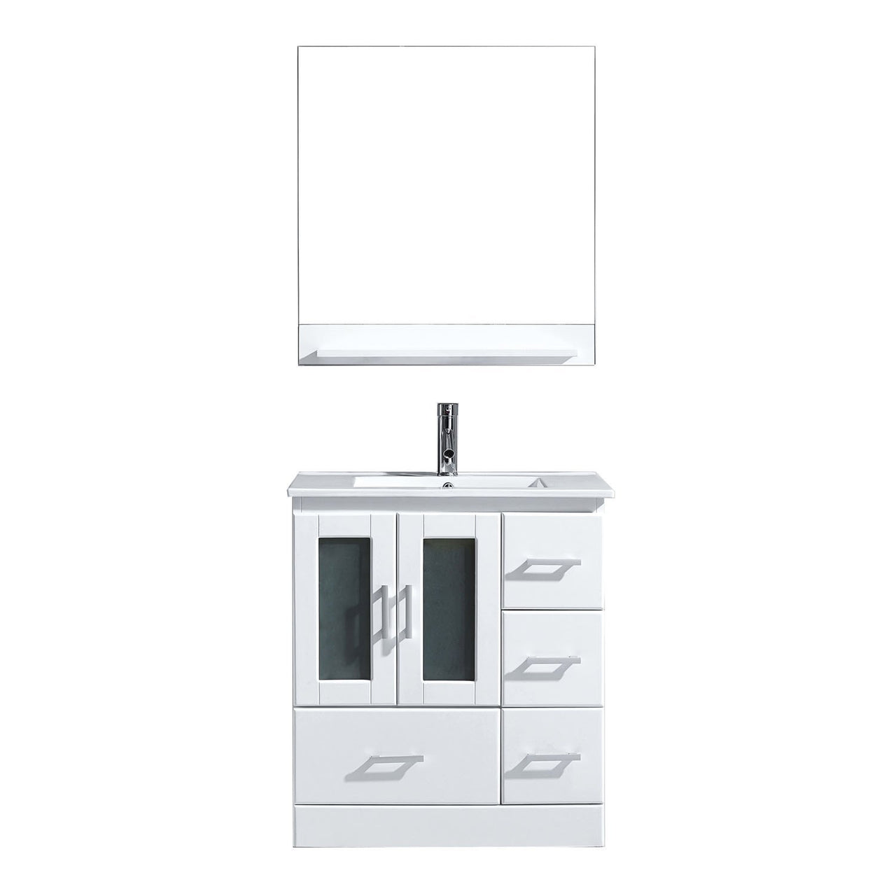 Virtu USA Zola 30" Single Square Sink White Top Vanity in White with Brushed Nickel Faucet and Mirror Vanity Virtu USA 