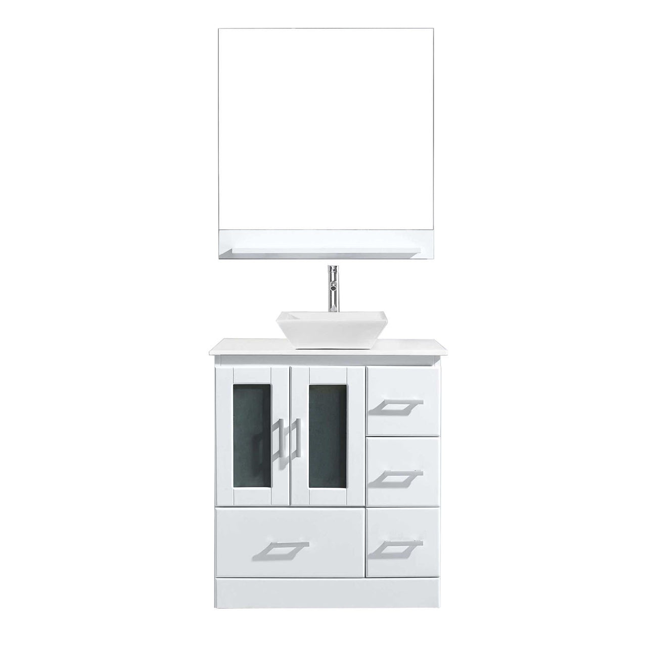 Virtu USA Zola 30" Single Square Sink White Top Vanity with Polished Chrome Faucet and Mirror Vanity Virtu USA 
