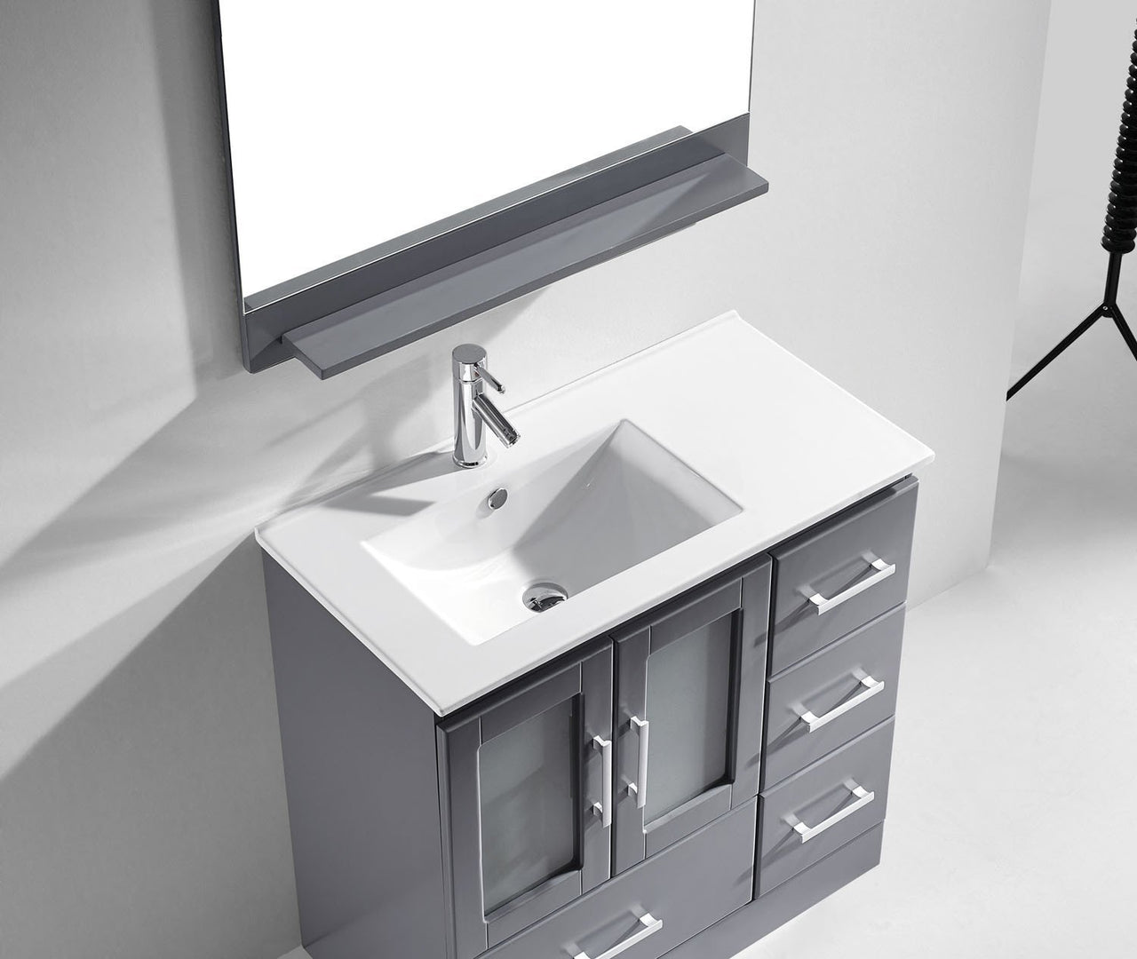 Virtu USA Zola 36" Single Square Sink Grey Top Vanity with Polished Chrome Faucet and Mirror Vanity Virtu USA 