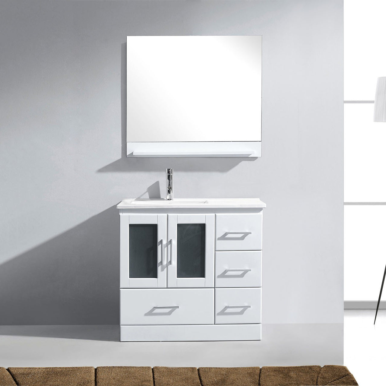Virtu USA Zola 36" Single Square Sink White Top Vanity in White with Brushed Nickel Faucet and Mirror Vanity Virtu USA 