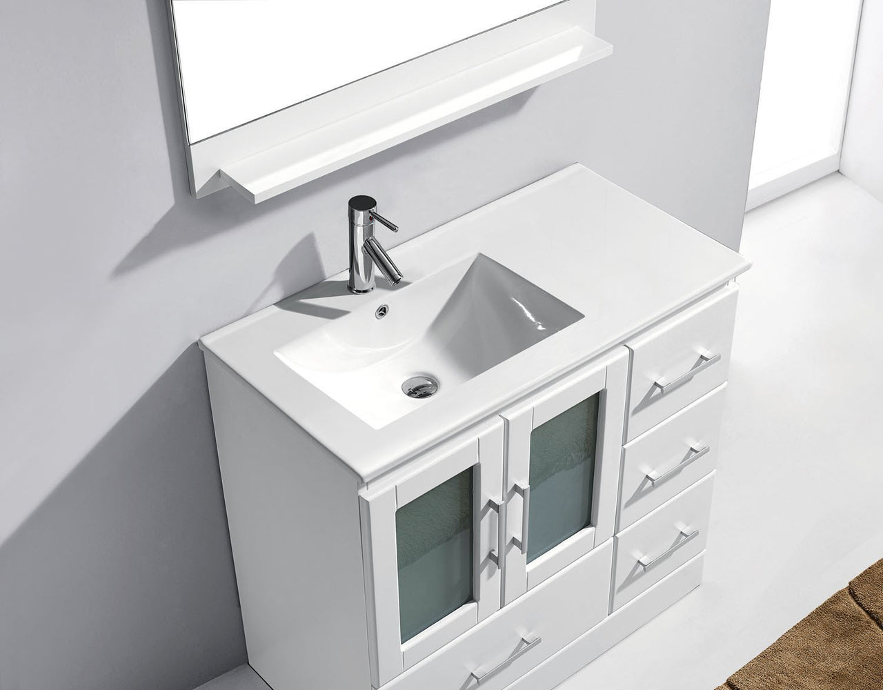 Virtu USA Zola 36" Single Square Sink White Top Vanity in White with Polished Chrome Faucet and Mirror Vanity Virtu USA 