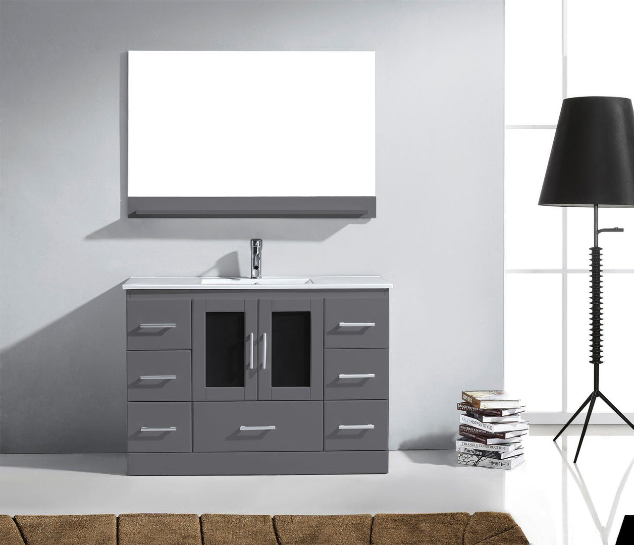 Virtu USA Zola 48" Single Square Sink Grey Top Vanity in Grey with Polished Chrome Faucet and Mirror Vanity Virtu USA 