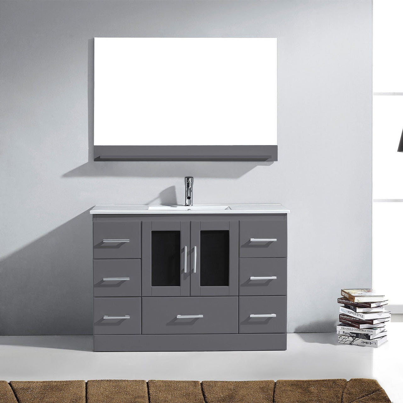 Virtu USA Zola 48" Single Square Sink Grey Top Vanity in Grey with Brushed Nickel Faucet and Mirror Vanity Virtu USA 