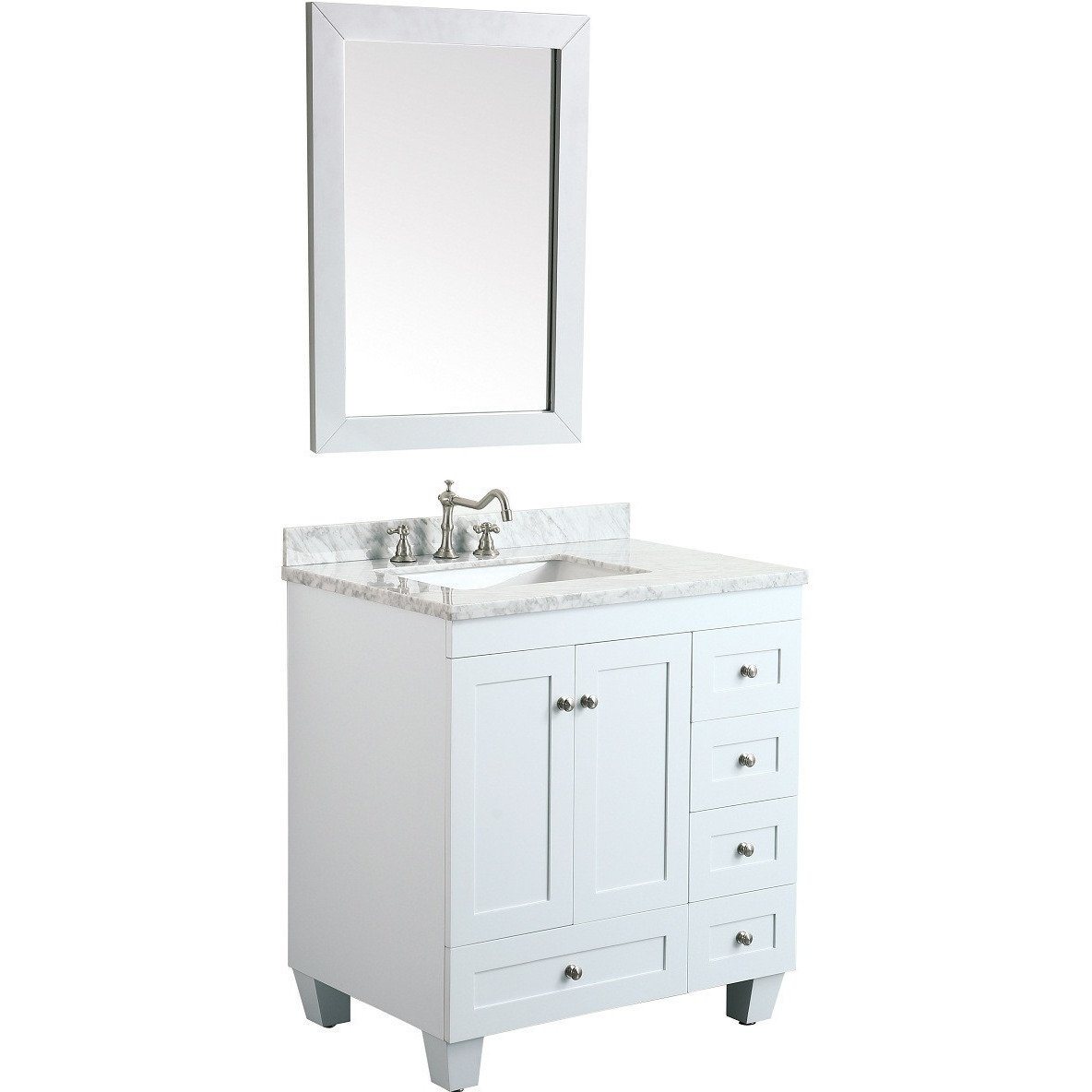 Eviva Acclaim C. 30" Transitional White Vanity with white carrera marble counter-top Vanity Eviva 
