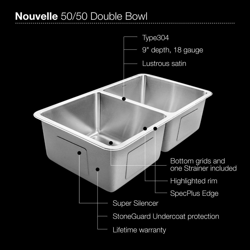 Houzer Nouvelle Series 25mm Radius Undermount Stainless Steel 50/50 Double Bowl Kitchen Sink Kitchen Sink - Undermount Houzer 