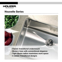Thumbnail for Houzer Nouvelle Series 25mm Radius Undermount Stainless Steel 50/50 Double Bowl Kitchen Sink Kitchen Sink - Undermount Houzer 