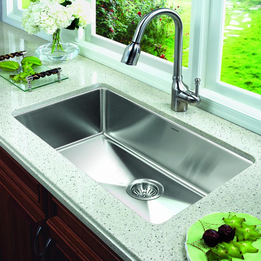 Houzer Nouvelle Series 25mm Radius Undermount Stainless Steel Large Single Bowl Kitchen Sink Kitchen Sink - Undermount Houzer 