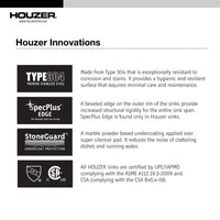 Thumbnail for Houzer Nouvelle Series 25mm Radius Undermount Stainless Steel Large Single Bowl Kitchen Sink Kitchen Sink - Undermount Houzer 