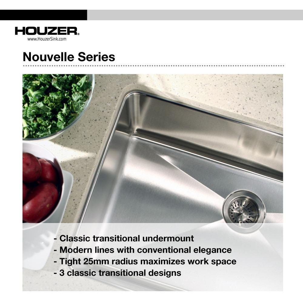 Houzer Nouvelle Series 25mm Radius Undermount Stainless Steel Large Single Bowl Kitchen Sink Kitchen Sink - Undermount Houzer 