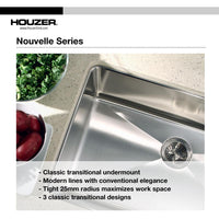 Thumbnail for Houzer Nouvelle Series 25mm Radius Undermount Stainless Steel Large Single Bowl Kitchen Sink Kitchen Sink - Undermount Houzer 