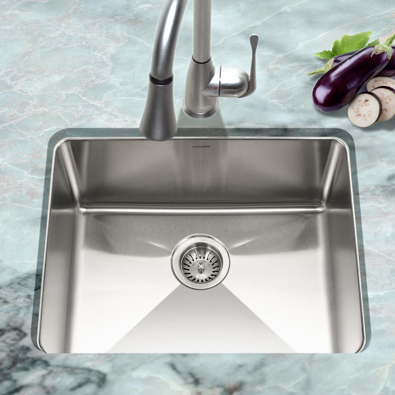 Houzer Nouvelle Series 25mm Radius Undermount Stainless Steel Single Bowl Kitchen Sink Kitchen Sink - Undermount Houzer 