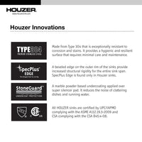 Thumbnail for Houzer Nouvelle Series 25mm Radius Undermount Stainless Steel Single Bowl Kitchen Sink Kitchen Sink - Undermount Houzer 