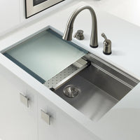 Thumbnail for Houzer Novus Series Dual Level Undermount Stainless Steel Large Single Bowl Kitchen Sink with Sliding Platform Kitchen Sink - Undermount Houzer 