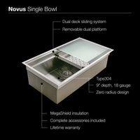 Thumbnail for Houzer Novus Series Dual Level Undermount Stainless Steel Large Single Bowl Kitchen Sink with Sliding Platform Kitchen Sink - Undermount Houzer 