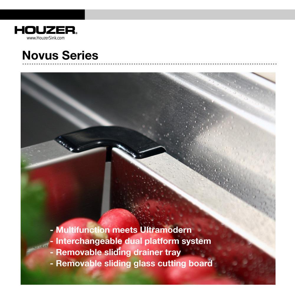 Houzer Novus Series Dual Level Undermount Stainless Steel Large Single Bowl Kitchen Sink with Sliding Platform Kitchen Sink - Undermount Houzer 