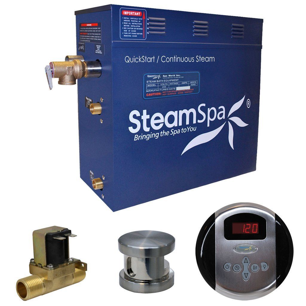 SteamSpa OA450BN-A Oasis 4.5 KW QuickStart Acu-Steam Bath Generator Package with Built-in Auto Drain in Brushed Nickel Steam Generators SteamSpa 