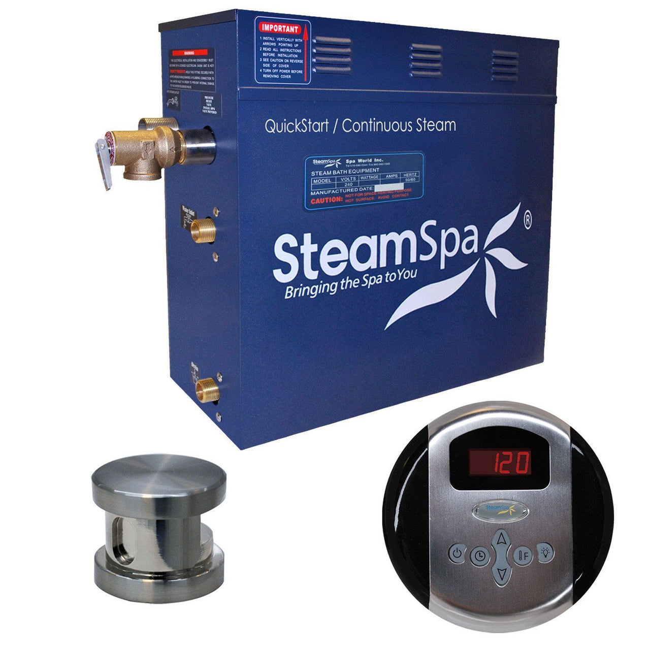 SteamSpa Oasis 7.5 KW QuickStart Acu-Steam Bath Generator Package in Brushed Nickel Steam Generators SteamSpa 