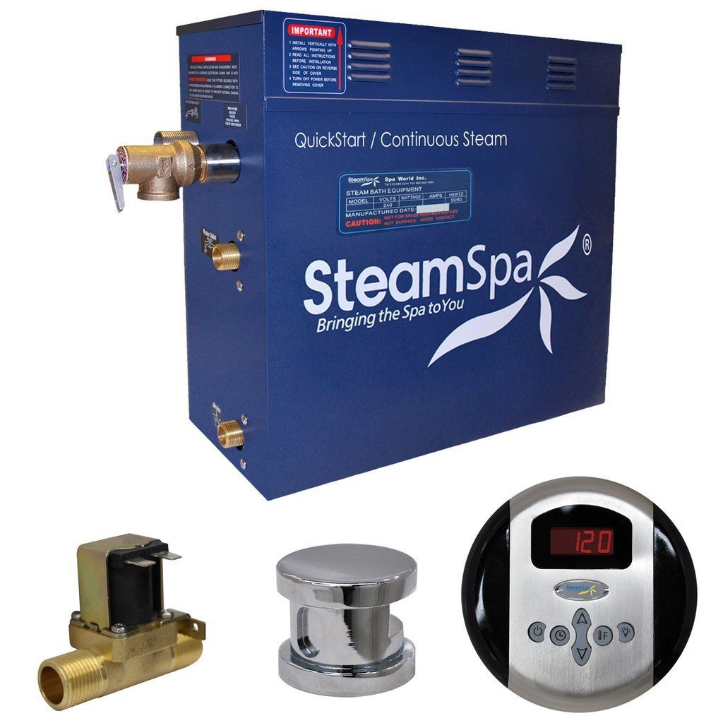 SteamSpa Oasis 6 KW QuickStart Acu-Steam Bath Generator Package with Built-in Auto Drain in Polished Chrome Steam Generators SteamSpa 
