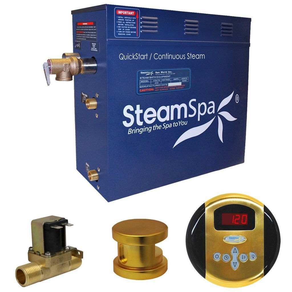 SteamSpa Oasis 7.5 KW QuickStart Acu-Steam Bath Generator Package with Built-in Auto Drain in Polished Gold Steam Generators SteamSpa 