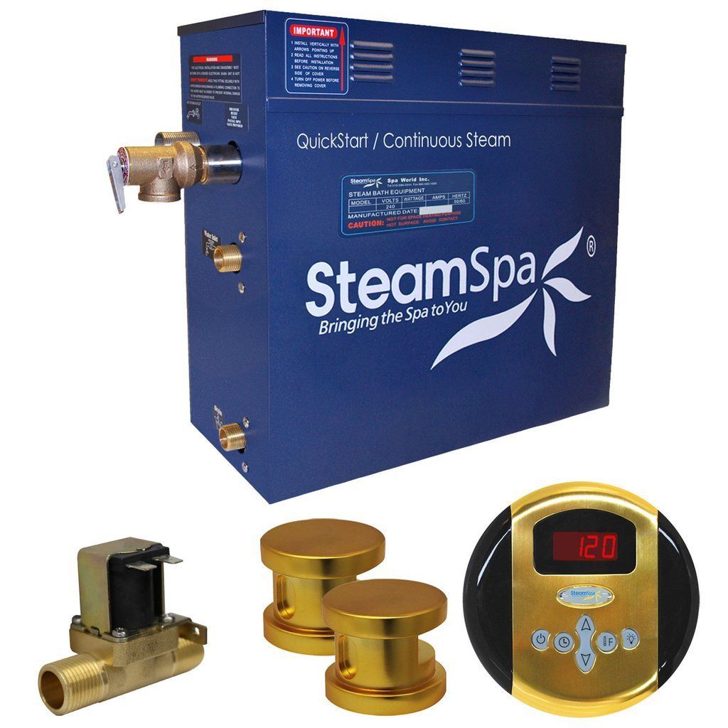 SteamSpa OA1200GD-A Oasis 12 KW QuickStart Acu-Steam Bath Generator Package with Built-in Auto Drain in Polished Gold Steam Generators SteamSpa 