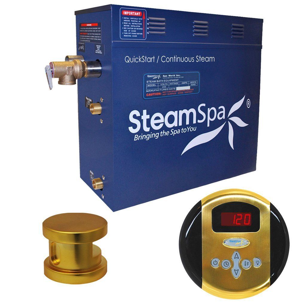 SteamSpa Oasis 7.5 KW QuickStart Acu-Steam Bath Generator Package in Polished Gold Steam Generators SteamSpa 
